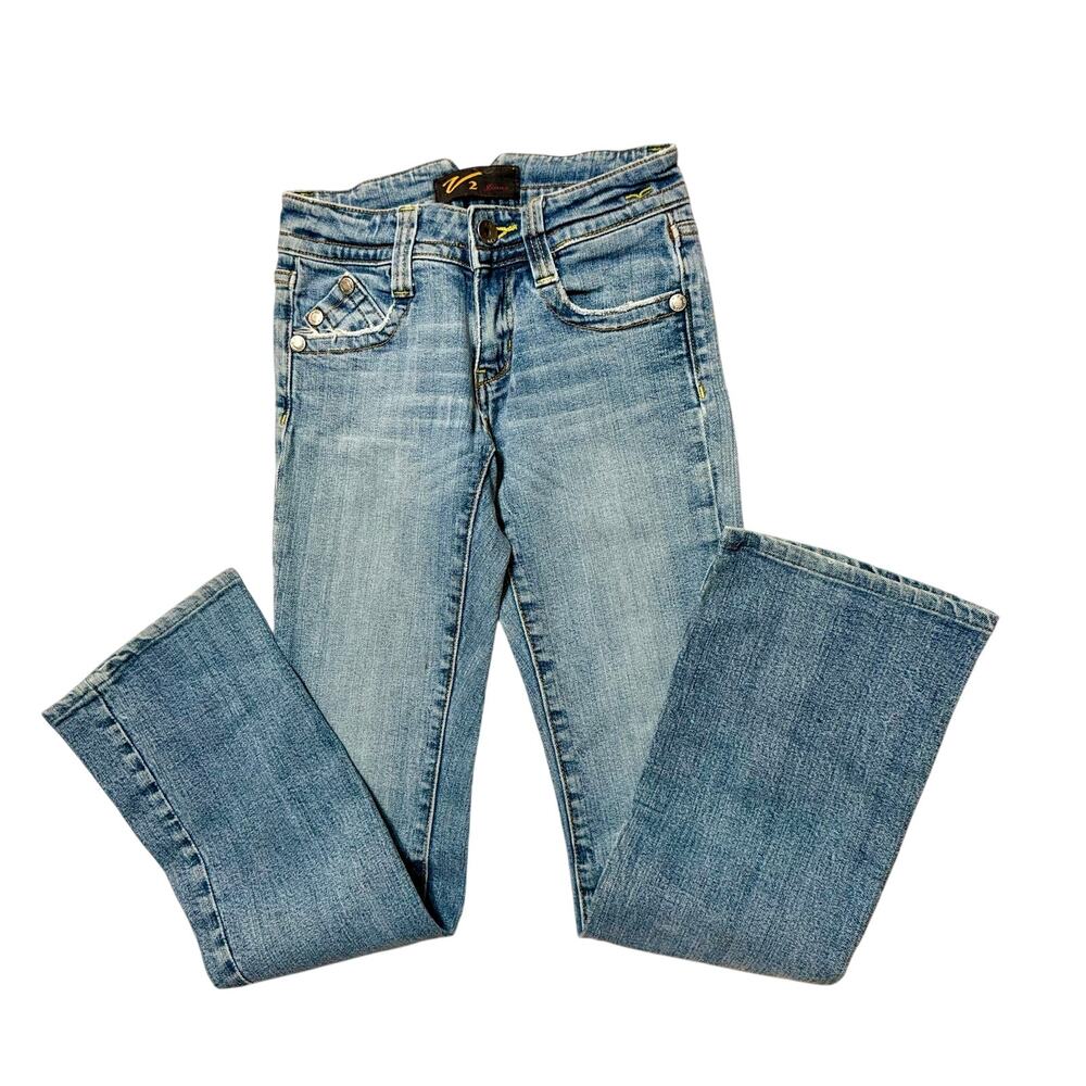 V2 Jeans “The Collection” Low-Rise Flare Blue Denim Jeans – Women’s Size W1 26”